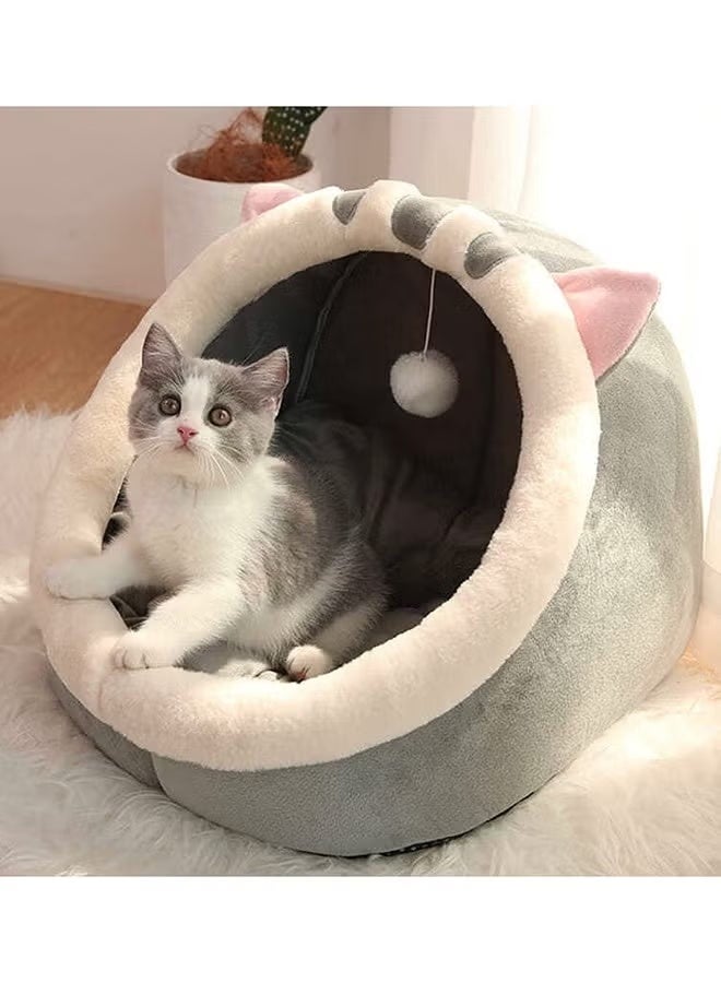 Cat Beds for Indoor Cats, Semi-Enclosed Cat Cave Bed Large Space for Cats to Sleep Soft and Comfortable Covered Cat Bed with a Washable and Detachable Mat (L, Grey) - Image 4